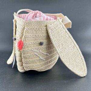 MeriMeri Straw Bunny Purse Cotton Lining Draw Sting Closure12"L x 6.5"H x 5"W